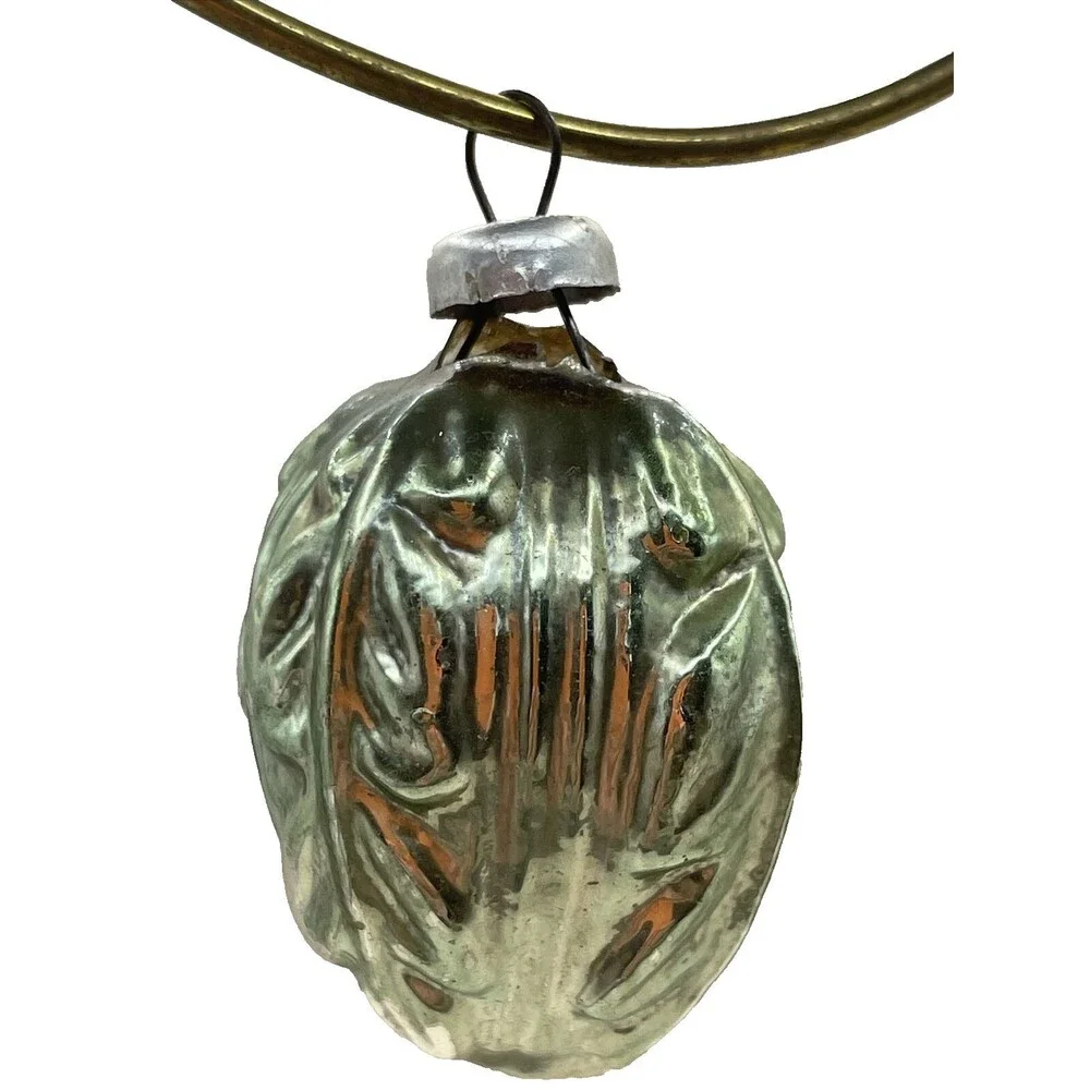 Vintage Mercury Glass Christmas Ornament Textured Green Leaves Holiday Tree